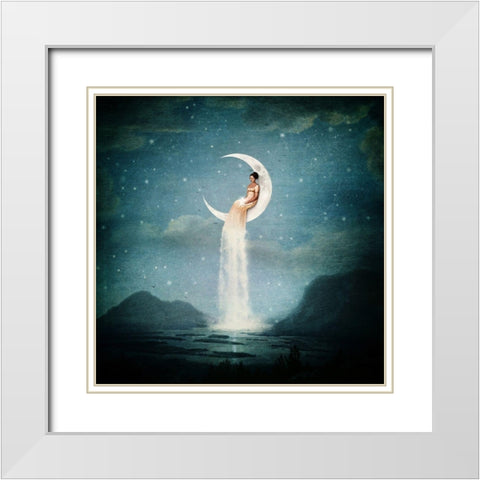 Moon River Lady White Modern Wood Framed Art Print with Double Matting by Flores, Paula Belle