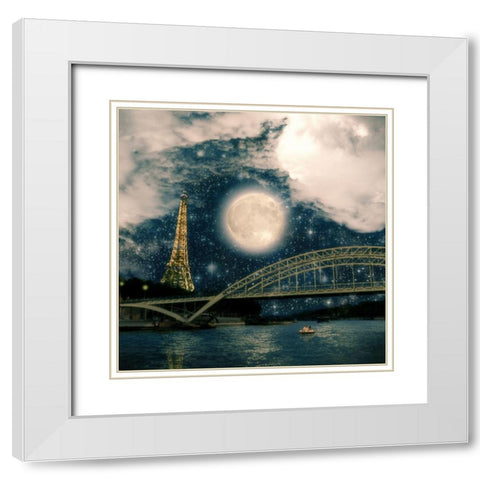 One Starry Night in Paris White Modern Wood Framed Art Print with Double Matting by Flores, Paula Belle