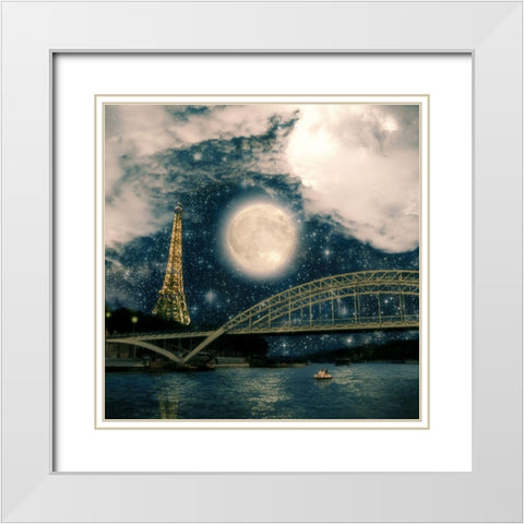One Starry Night in Paris White Modern Wood Framed Art Print with Double Matting by Flores, Paula Belle