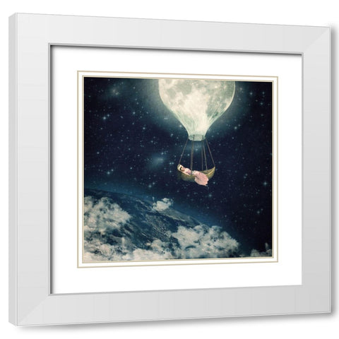The Moon Carries Me Away White Modern Wood Framed Art Print with Double Matting by Flores, Paula Belle