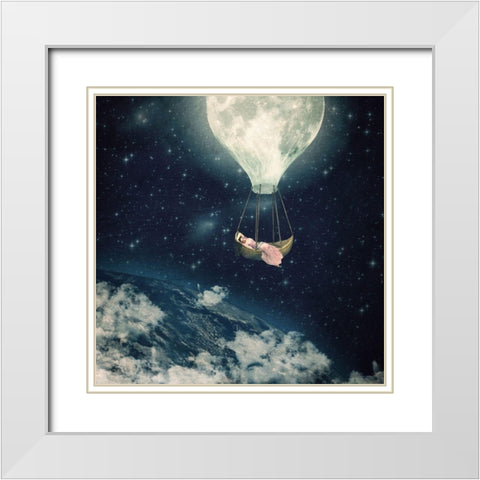 The Moon Carries Me Away White Modern Wood Framed Art Print with Double Matting by Flores, Paula Belle