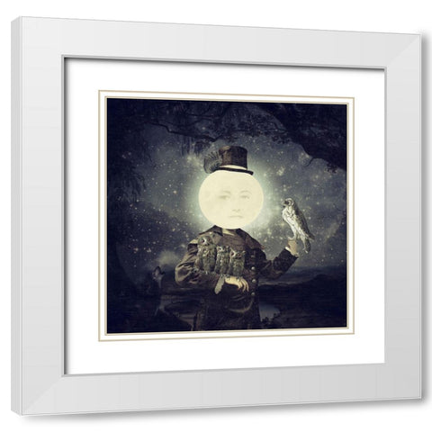 Full Moon White Modern Wood Framed Art Print with Double Matting by Flores, Paula Belle