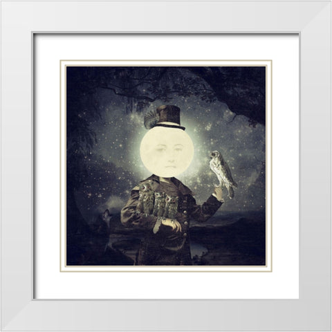 Full Moon White Modern Wood Framed Art Print with Double Matting by Flores, Paula Belle