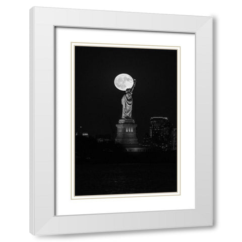 Full Moon New York White Modern Wood Framed Art Print with Double Matting by Getty, Bruce