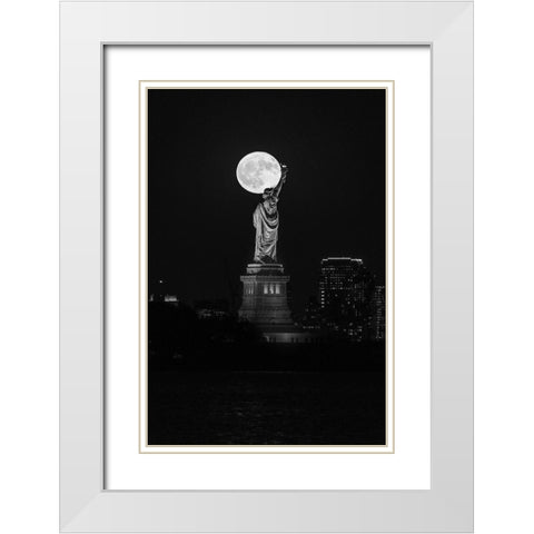 Full Moon New York White Modern Wood Framed Art Print with Double Matting by Getty, Bruce