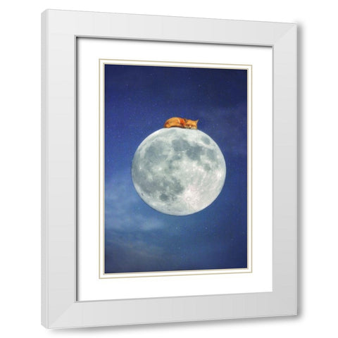 Fox Sleeping on Moon White Modern Wood Framed Art Print with Double Matting by Grippo-Pike, Carrie Ann