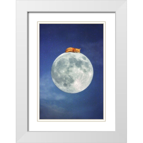 Fox Sleeping on Moon White Modern Wood Framed Art Print with Double Matting by Grippo-Pike, Carrie Ann
