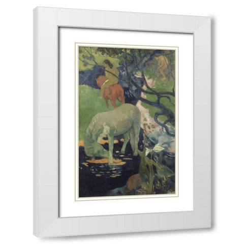 The White Horse White Modern Wood Framed Art Print with Double Matting by Gauguin, Paul