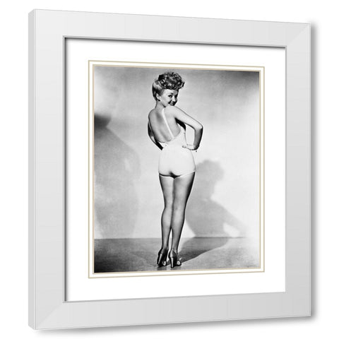 Betty Grable 1944 WWll Pinup Girl White Modern Wood Framed Art Print with Double Matting by Unknown