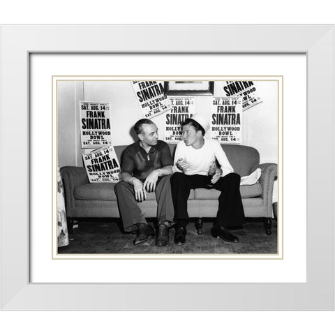 Frank Sinatra Aug. 14, 1943 At the Hollywood Bowl White Modern Wood Framed Art Print with Double Matting by Unknown