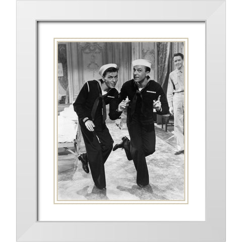 Anchors Aweigh 1945 with Frank Sinatra and Gene Kelly White Modern Wood Framed Art Print with Double Matting by Unknown
