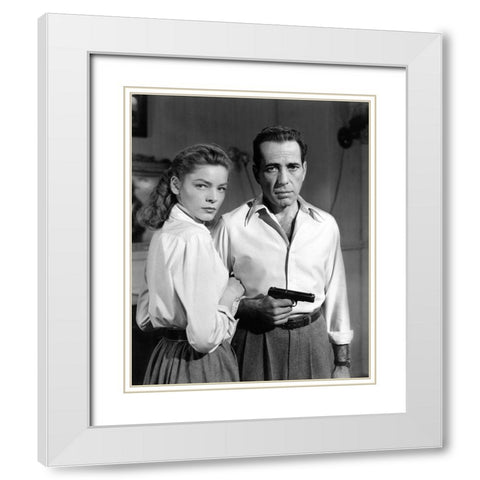 Lauren Bacall and Humphrey Bogart in Key Largo 1948 White Modern Wood Framed Art Print with Double Matting by Unknown