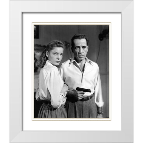 Lauren Bacall and Humphrey Bogart in Key Largo 1948 White Modern Wood Framed Art Print with Double Matting by Unknown