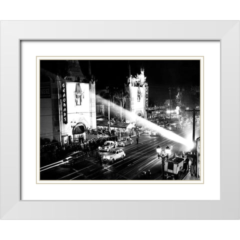 Graumans Chinese Theatre Hollywood Blvd. 1944 White Modern Wood Framed Art Print with Double Matting by Unknown