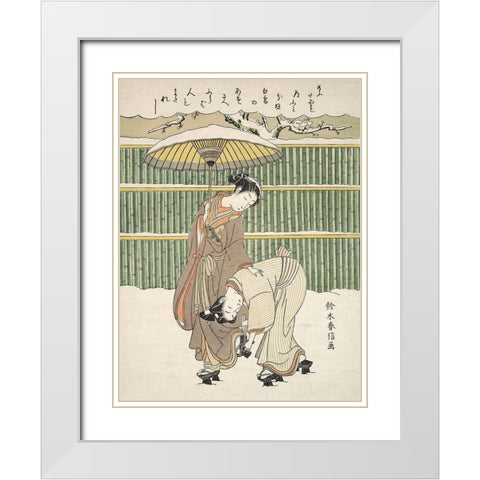 Untitled White Modern Wood Framed Art Print with Double Matting by Harunobu, Suzuki