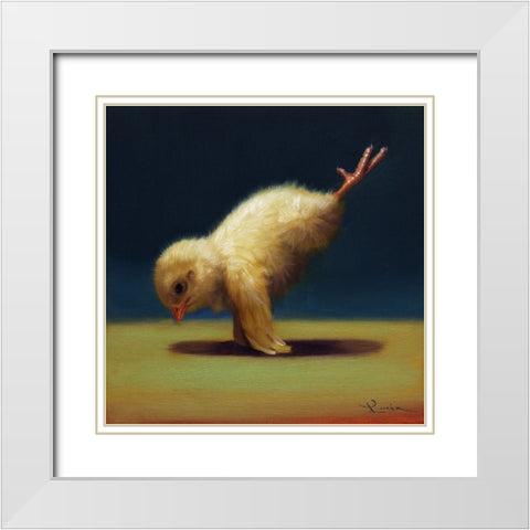 Yoga Chick Peacock White Modern Wood Framed Art Print with Double Matting by Heffernan, Lucia
