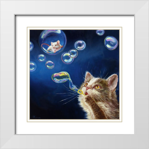 Blowing Bubbles White Modern Wood Framed Art Print with Double Matting by Heffernan, Lucia