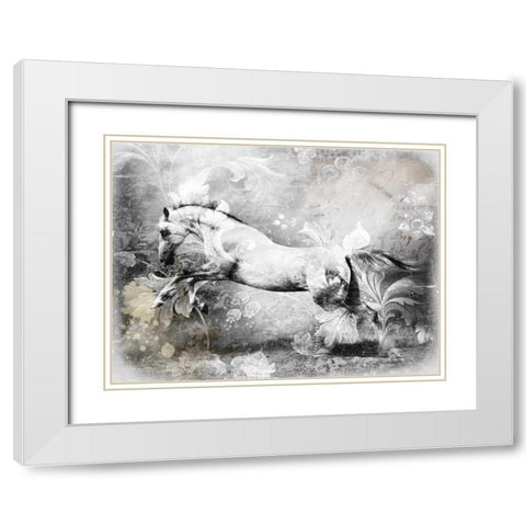 White Horse White Modern Wood Framed Art Print with Double Matting by GraphINC