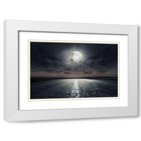Moon White Modern Wood Framed Art Print with Double Matting by PhotoINC Studio