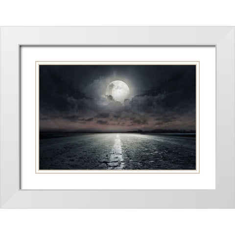 Moon White Modern Wood Framed Art Print with Double Matting by PhotoINC Studio
