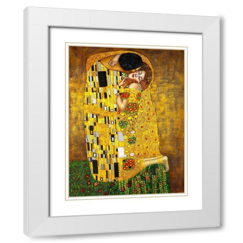 The Kiss White Modern Wood Framed Art Print with Double Matting by Klimt, Gustav