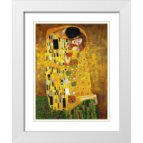 The Kiss White Modern Wood Framed Art Print with Double Matting by Klimt, Gustav