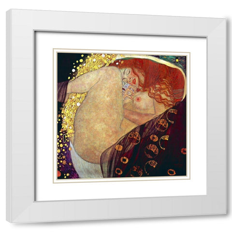 Danae, 1907-1908 White Modern Wood Framed Art Print with Double Matting by Klimt, Gustav