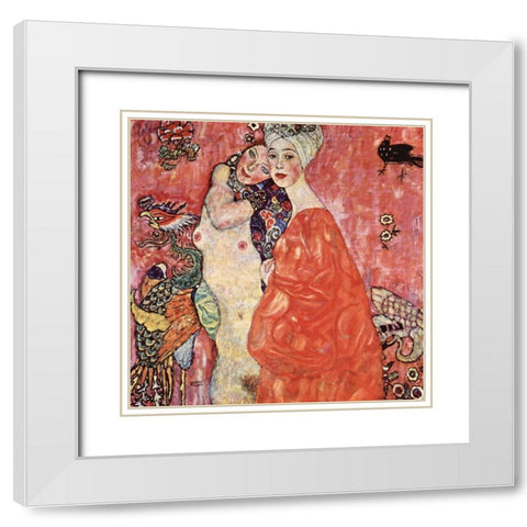 The Girlfriends White Modern Wood Framed Art Print with Double Matting by Klimt, Gustav