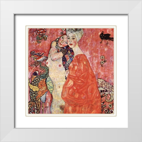 The Girlfriends White Modern Wood Framed Art Print with Double Matting by Klimt, Gustav