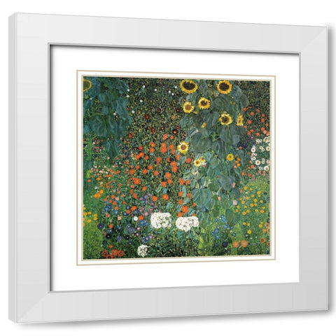 Farm Garden with Sunflowers, 1906 White Modern Wood Framed Art Print with Double Matting by Klimt, Gustav