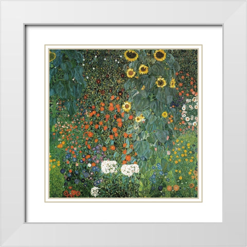 Farm Garden with Sunflowers, 1906 White Modern Wood Framed Art Print with Double Matting by Klimt, Gustav