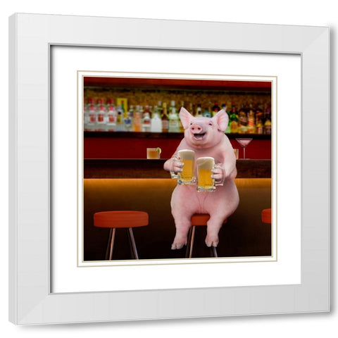 Beer Hog White Modern Wood Framed Art Print with Double Matting by Lund Roeser