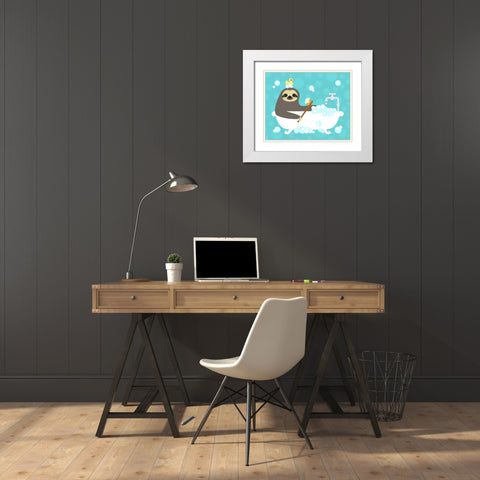 Scrubbing Bubbles Sloth White Modern Wood Framed Art Print with Double Matting by Lee, Nancy