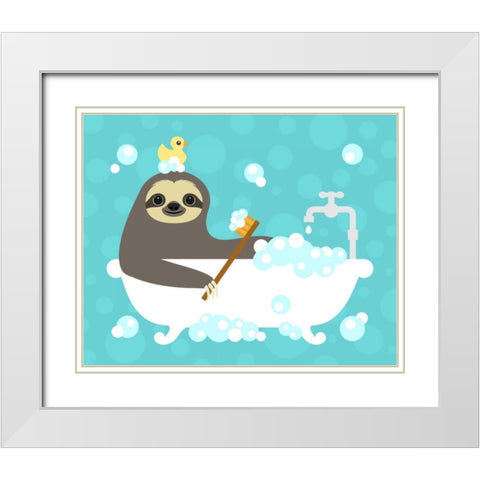 Scrubbing Bubbles Sloth White Modern Wood Framed Art Print with Double Matting by Lee, Nancy
