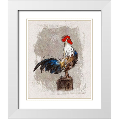 Cock-a-doodle-do White Modern Wood Framed Art Print with Double Matting by Louis, Shanda