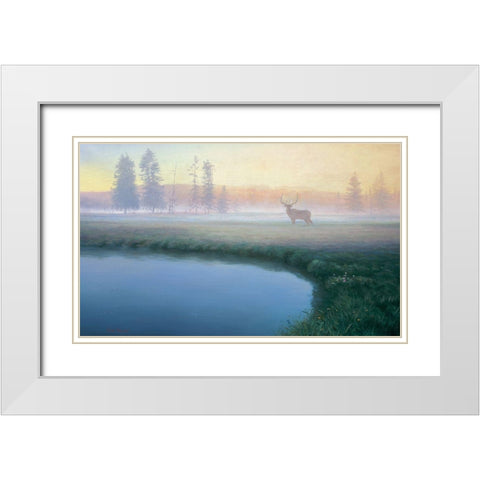 Yellowstone Mist White Modern Wood Framed Art Print with Double Matting by Manocchia, Adriano