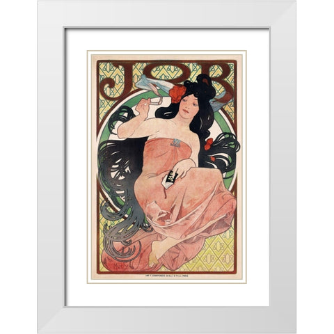 Job - Cigarette Rolling Papers Advertisement White Modern Wood Framed Art Print with Double Matting by Mucha, Alphonse