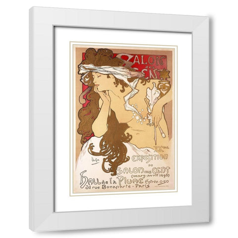 Salon des Cent 20th Exhibition White Modern Wood Framed Art Print with Double Matting by Mucha, Alphonse