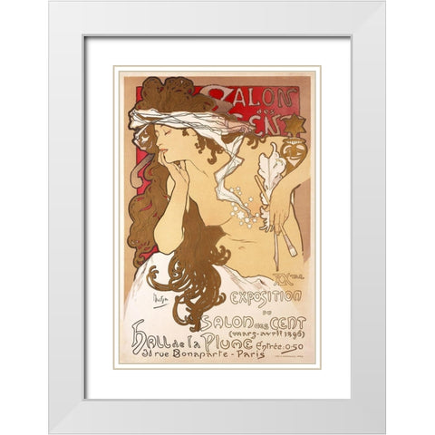 Salon des Cent 20th Exhibition White Modern Wood Framed Art Print with Double Matting by Mucha, Alphonse