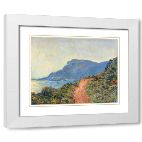 La Corniche near Monaco, 1884 White Modern Wood Framed Art Print with Double Matting by Monet, Claude
