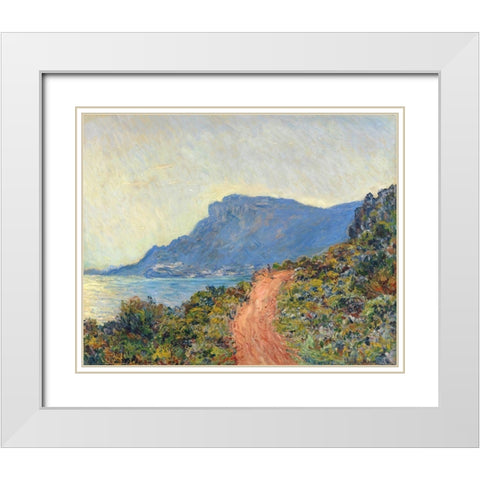 La Corniche near Monaco, 1884 White Modern Wood Framed Art Print with Double Matting by Monet, Claude