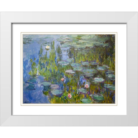 Seerosen White Modern Wood Framed Art Print with Double Matting by Monet, Claude