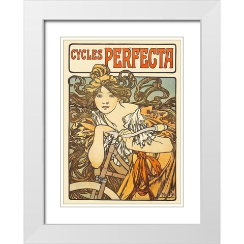 Cycles Perfecta, 1902 White Modern Wood Framed Art Print with Double Matting by Mucha, Alphonse