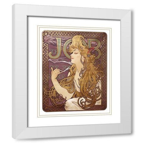 Job Cigarette Rolling Papers Advertisement, 1897 White Modern Wood Framed Art Print with Double Matting by Mucha, Alphonse