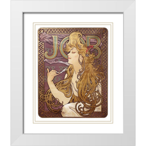 Job Cigarette Rolling Papers Advertisement, 1897 White Modern Wood Framed Art Print with Double Matting by Mucha, Alphonse