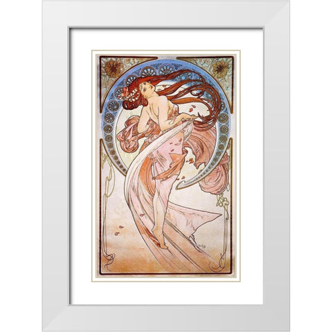 Dance, 1898 White Modern Wood Framed Art Print with Double Matting by Mucha, Alphonse