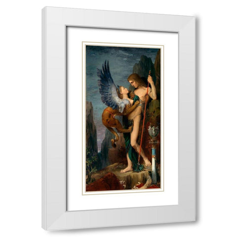 Oedipus and the Sphinx, 1864 White Modern Wood Framed Art Print with Double Matting by Moreau, Gustave