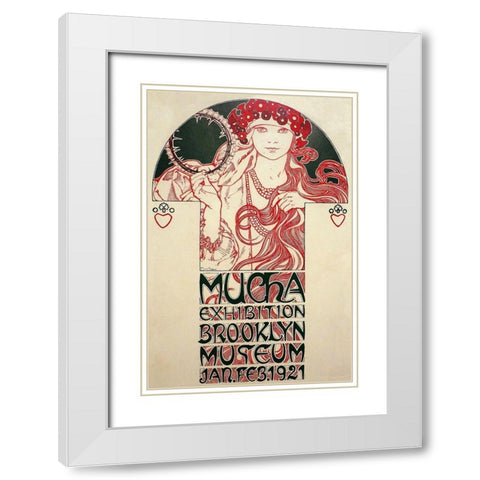 Mucha Exhibition, Brooklyn Museum, 1920 White Modern Wood Framed Art Print with Double Matting by Mucha, Alphonse