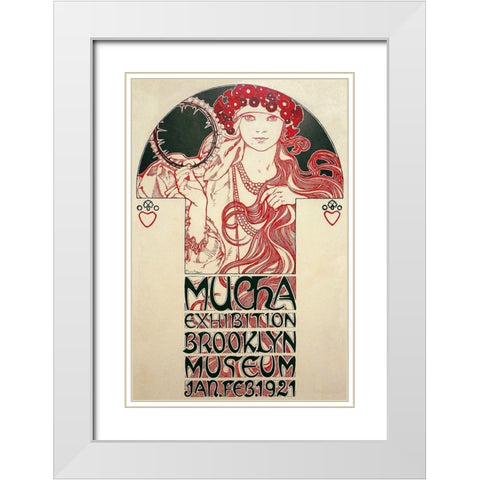 Mucha Exhibition, Brooklyn Museum, 1920 White Modern Wood Framed Art Print with Double Matting by Mucha, Alphonse