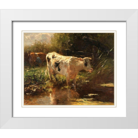 Cow beside a Ditch, c. 1885-1895 White Modern Wood Framed Art Print with Double Matting by Maris, Willem